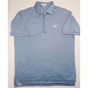 Peter Millar 100% Cotton Golf Polo Shirt Men's L Dark & Light Blue, White Stripe